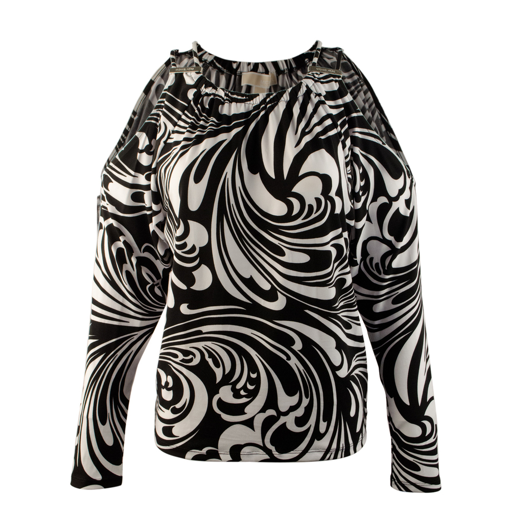 NWT Michael Kors Women's Paisley Double Strap Cold Shoulder Shirt Top $89.5